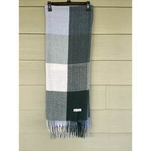 Pashmina Blue Green Plaid 100% Cashmere Fringe Scarf Outerwear Womens Accessory